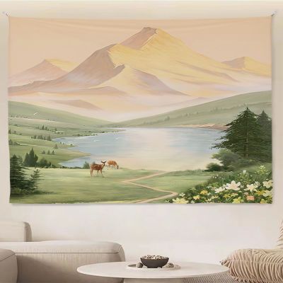 日照金山客厅装饰氛围感挂布风景山水沙发背景墙布房间改造背景布