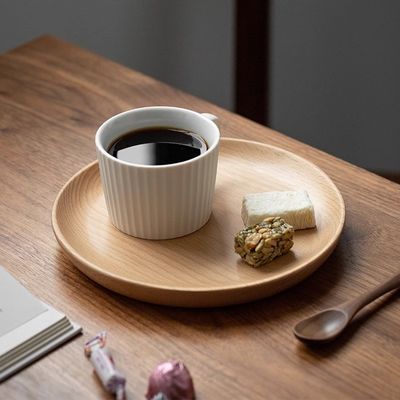 日式榉木圆盘原木茶盘餐盘木质果盘点心盘收纳盘碟子圆形实木托盘