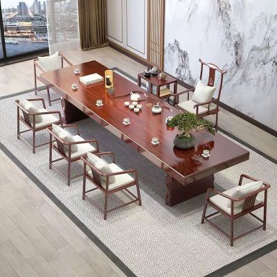 新中式实木茶桌椅组合禅意花梨色一桌五椅家用办公桌办公室茶台