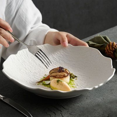 深盘岩石日式不规则汤盘菜盘简约家用创意沙拉高级盘子餐具陶瓷