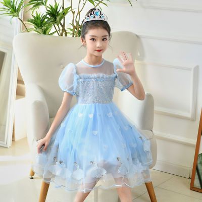 女童公主裙夏季小女孩连衣裙爱莎蓬蓬网纱裙子表演出服装儿童礼服