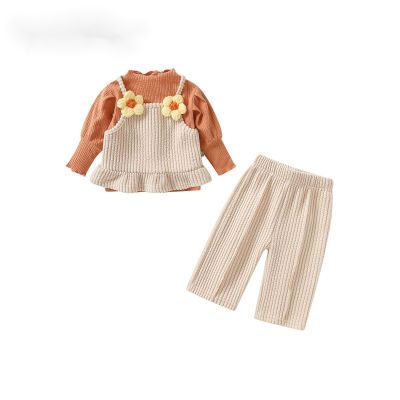 韩版女童秋装套装2023新款洋派时髦女宝宝上衣裤子婴儿三件组秋季