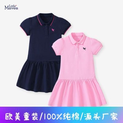 Little maven2024欧美烫画童裙夏季女童短袖连衣