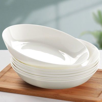 白色骨瓷盘子菜盘家用深口碟子纯白陶瓷餐盘饭碗组合深盘白瓷餐具