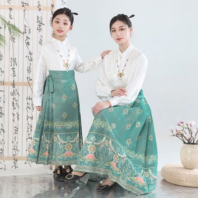 新款中国风古典汉服民族风两件套四季百搭成人女童马面裙亲子套装