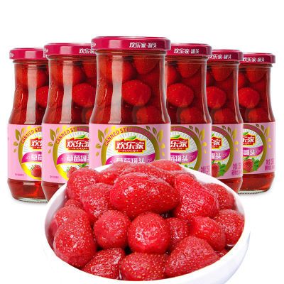 欢乐家草莓罐头256gX6瓶玻璃瓶糖水网红水果罐头整箱