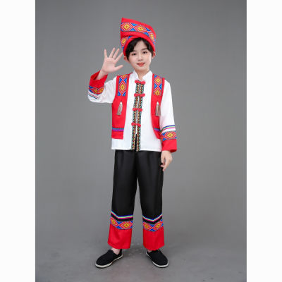 三月壮族苗族服装儿童广西壮族演出服少数民族表演男童舞蹈服