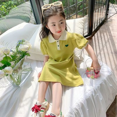 女童翻领连衣裙夏季女孩洋气纯色POLO裙子新款韩版A字裙