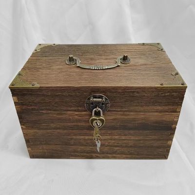 复古带锁收纳盒长方形大容量木盒多功能桌面家用木质证件箱子定制