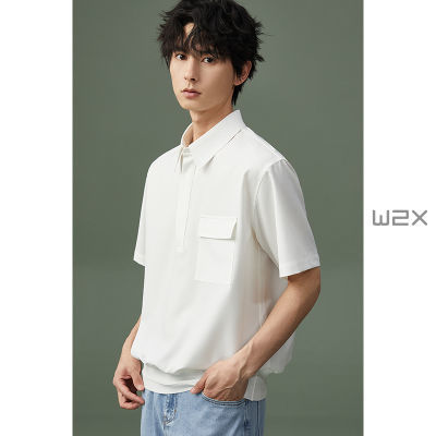W2X夏季薄款短袖衬衫男设计感高级痞帅衬衣休闲潮流凉感工装寸