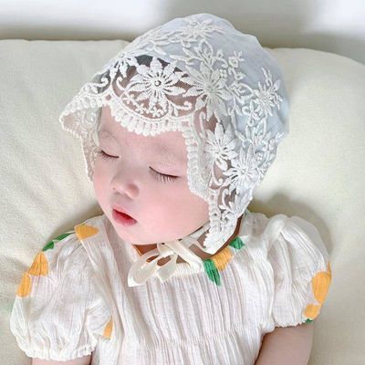 婴儿帽子夏季薄款透气蕾丝宫廷花边公主遮阳帽韩版洋气宝宝胎帽