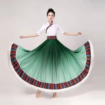藏族舞蹈演出服装女民族风藏族半身裙大摆裙练功服艺考表演练习裙