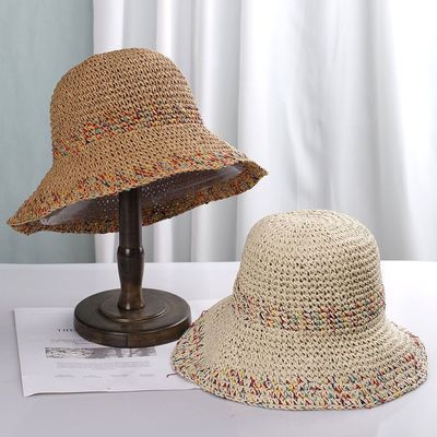 夏季编织草帽沙滩女夏帽子海边防晒度假渔夫帽镂空遮阳透气遮阳帽