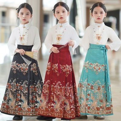 2024新款马面裙女童中国风古装明制改良唐装儿童汉服女孩夏季套装