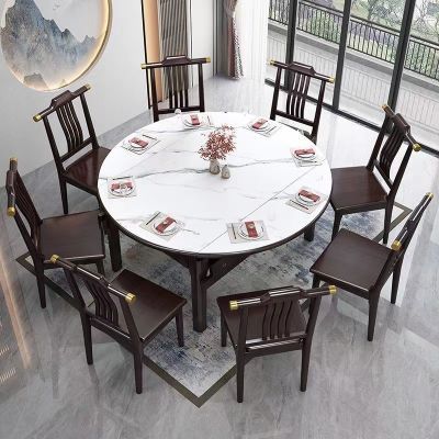 新中式餐桌家用客厅岩板小户型伸缩可折叠方圆吃新款长条饭桌子