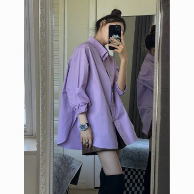 紫色休闲长袖衬衫女2024春季新款慵懒风高级感叠穿气质衬衣优雅款