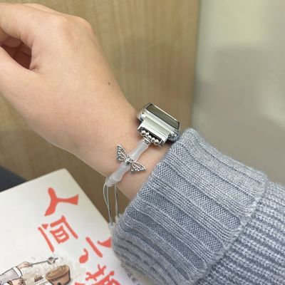 适用oppo手环2代表带节竹链珠蝴蝶结收缩拉绳中国风调节band2腕带