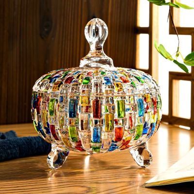 储物罐创意欧式玻璃水晶玻璃零食水果盘带盖糖果干果家用客厅摆件