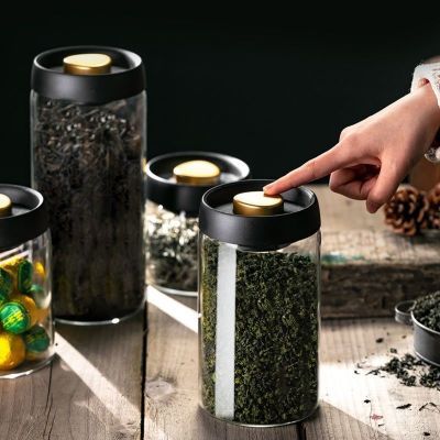 抽真空茶叶罐玻璃储存罐食品级透明储物收纳瓶子装绿茶防潮密封罐