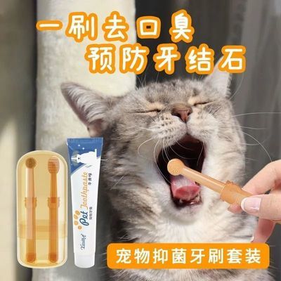 宠物猫咪牙刷牙膏狗狗纳米银牙刷牙膏套装除口臭护齿洁牙口腔可吃