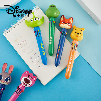 迪士尼圆珠笔十色卡通可爱创意礼物多色中性笔学生按压式彩色笔