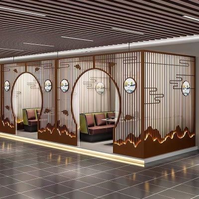 月亮门新中式铁艺圆门屏风拱门隔断餐厅卡座茶楼茶室包间美容院