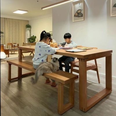 宜家莫比恩同款餐桌原木桌子实木工作台家用客厅书桌餐桌椅组合