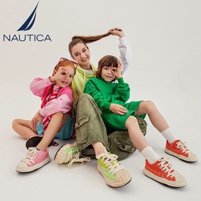 Nautica/诺帝卡儿童帆布鞋2024洋气溶解贝壳头板鞋中大童运动鞋潮