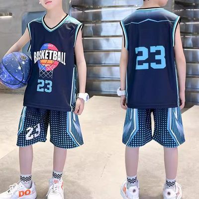 篮球服男套装夏季宽松透气速干衣无袖运动服大童训练背心学生球衣