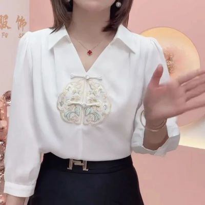 中式国风衬衫女2024春季新款小个子遮肚子显瘦时尚气质减龄上