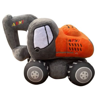 32cm环保儿童毛绒挖掘机玩具车抱枕礼物正品轮子款挖土机毛绒玩具