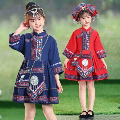 广西壮族三月三舞蹈演出服装洛丽塔侗族哈尼族苗族儿童民族服装女