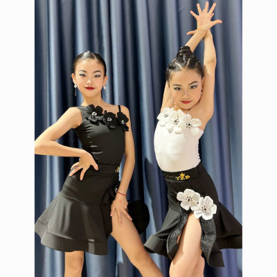 拉丁舞服女童新款夏季练功服考级分体表演演出气质儿童拉丁舞裙