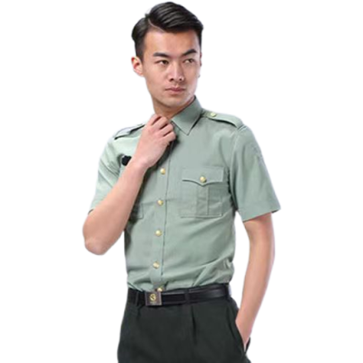 八九新军绿色短袖衬衣半袖夏天衬衣衬衫金属扣速干耐磨工装劳保服
