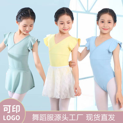 儿童舞蹈服新款夏季体操服短袖荷叶袖舞蹈服舞蹈练功服中国舞
