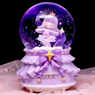 水晶球女孩公主风爱莎旋转八音盒夜光自动飘雪音乐盒儿童生日礼物