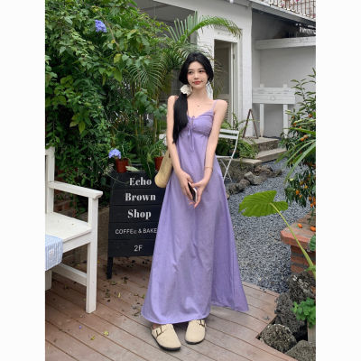 温柔风紫色吊带裙连衣裙女夏2024新款宽松法式度假风长裙气质