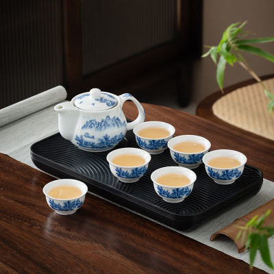 陶瓷茶具整套功夫茶具茶盘套装一壶六杯家用客厅中式青花釉下彩