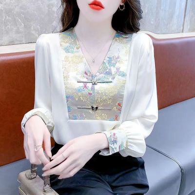 新中式国风女装衬衫2024早春新款气质衬衣女显瘦拼接长袖女款上衣