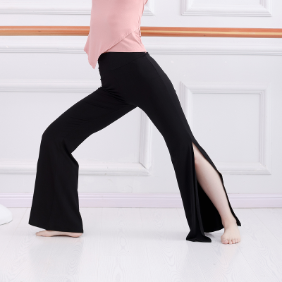 新款微喇开衩舞蹈裤女黑色修身纯棉弹力成人儿童拉丁钢管现代跳舞