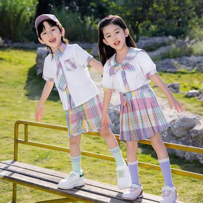 幼儿园园服夏季小学生六一儿童校服表演服演出服学院风多巴胺色