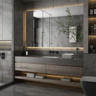 现代简约一体浴室柜组合实木智能洗手盆洗脸池卫生间洗漱台可定制
