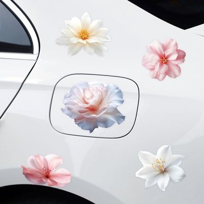 3d立体白色花朵汽车划痕贴纸车身中国风网红个性遮盖防水可爱车贴