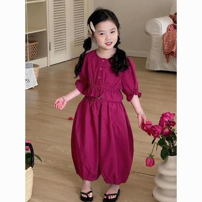 女童网红套装夏季2024新款儿童时尚短袖韩版女孩灯笼裤两件套洋气