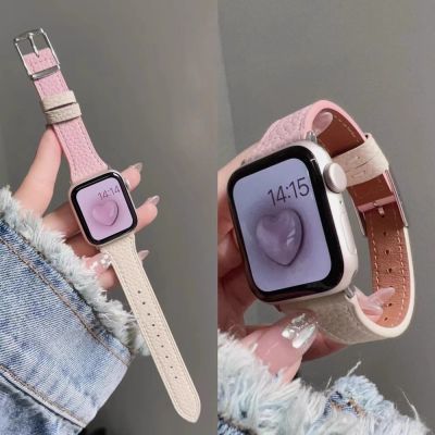 适用iwatch8 9表带荔枝纹applewatch7 s6苹果手表5/4321/se 真皮
