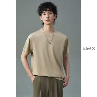 W2X凉感T恤圆领短袖夏季半袖纯色潮流男士宽松体恤衫休闲打底