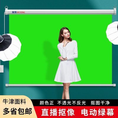 电动升降绿幕影棚直播间抠像绿布高清背景手动卷帘绿幕牛津布