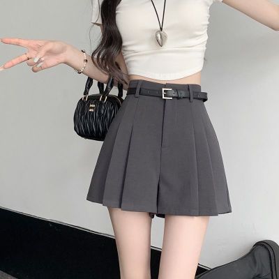 灰色西装百褶裤裙女夏季高腰遮肉显瘦百搭短裤设计感小众休闲热裤