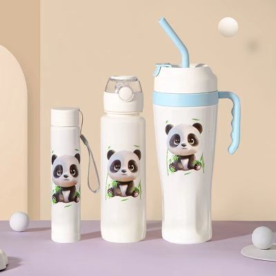 高颜值熊猫创意可爱三件套呆萌便携杯子夏季通用冷水吸管杯子