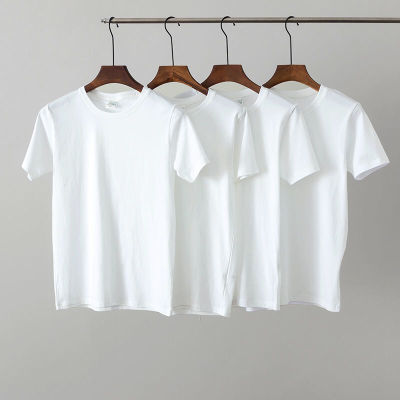 100纯棉圆领短袖t恤简约纯白男女同款纯色休闲夏季宽松打底半袖衫